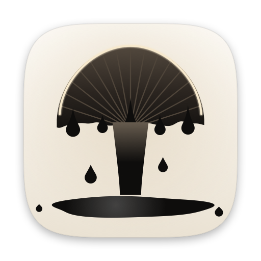 The Inkcap app icon: an ink cap mushroom dissolving into a pool of black ink.